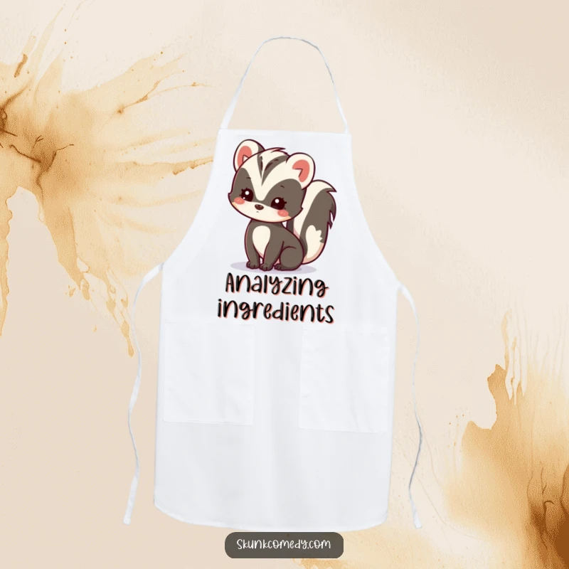 Funny Kawaii Skunk Apron featuring a skunk with a tilted head, showing gentle curiosity while cooking and baking, a great gift.