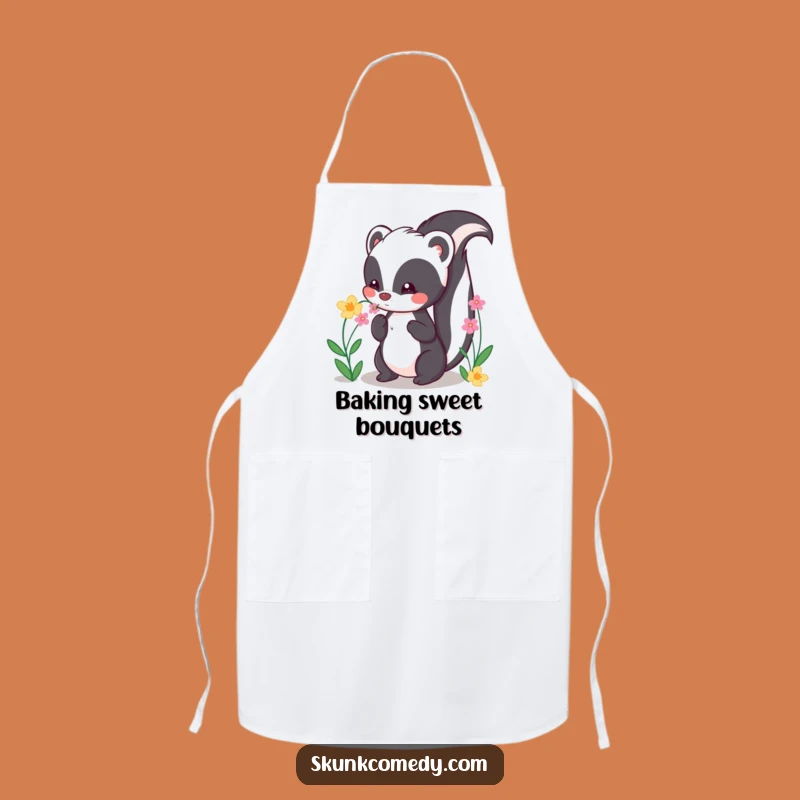 Funny Kawaii Skunk Apron: Chef Animal Gift Sniffing Flowers
