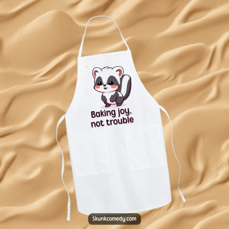 Funny Kawaii Skunk apron featuring a cute skunk emitting tiny, harmless sparkles of joy, perfect for adding cheer to kitchen tasks.