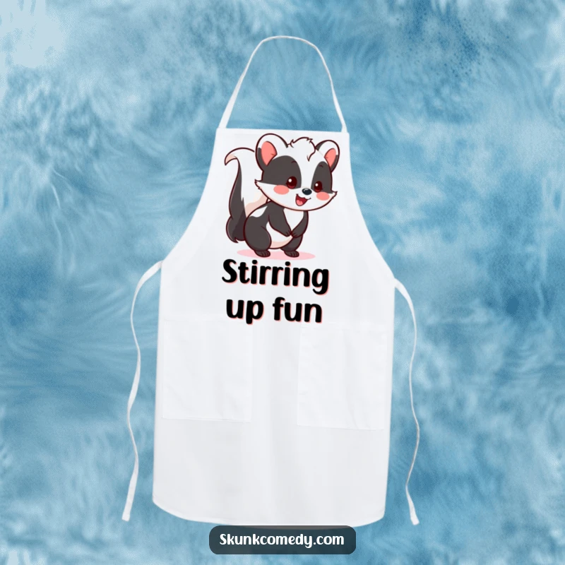 Funny Kawaii Skunk Apron featuring a cheerful skunk with a bouncy, happy tail wag, adding joy to cooking and baking as a gift.