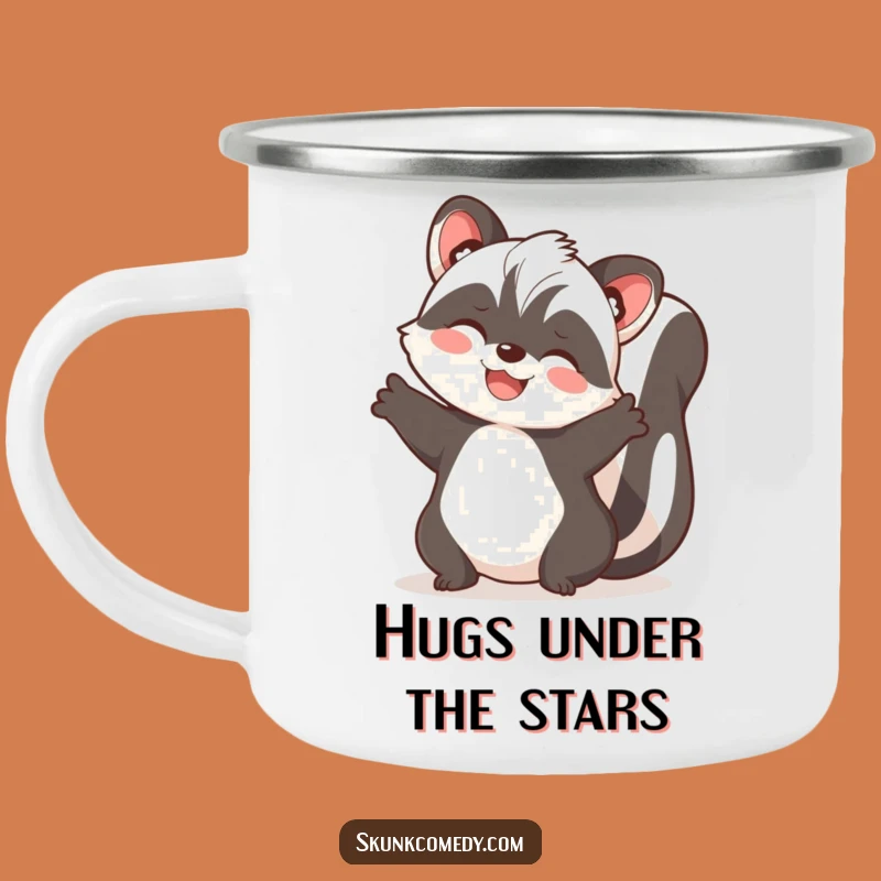 Funny Joyful Skunk Embrace Camping Mug: Hugs On The Trail