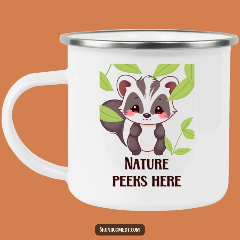 Funny Kawaii Skunk Peek Camping Mug - Shy Humor for Your Adventures!