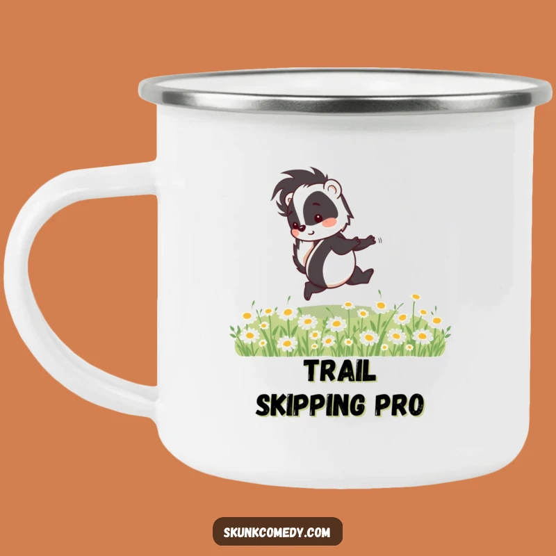 Funny Skunk Skipping Camping Mug - Cheerful Outdoor Animal Gift