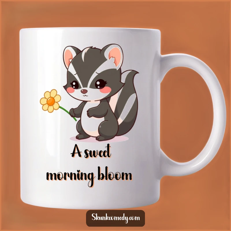 Funny Kawaii Skunk Mug: Offering flower, a sweet funny gift for kind souls.