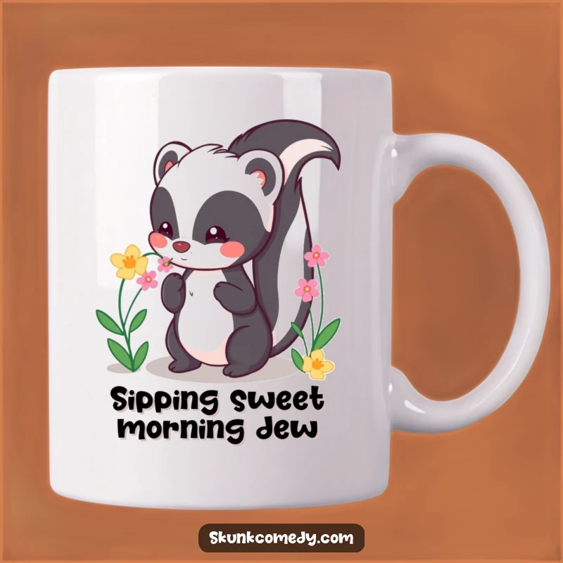 Funny Kawaii Skunk Mug: Cute Animal Gift Smelling Flowers
