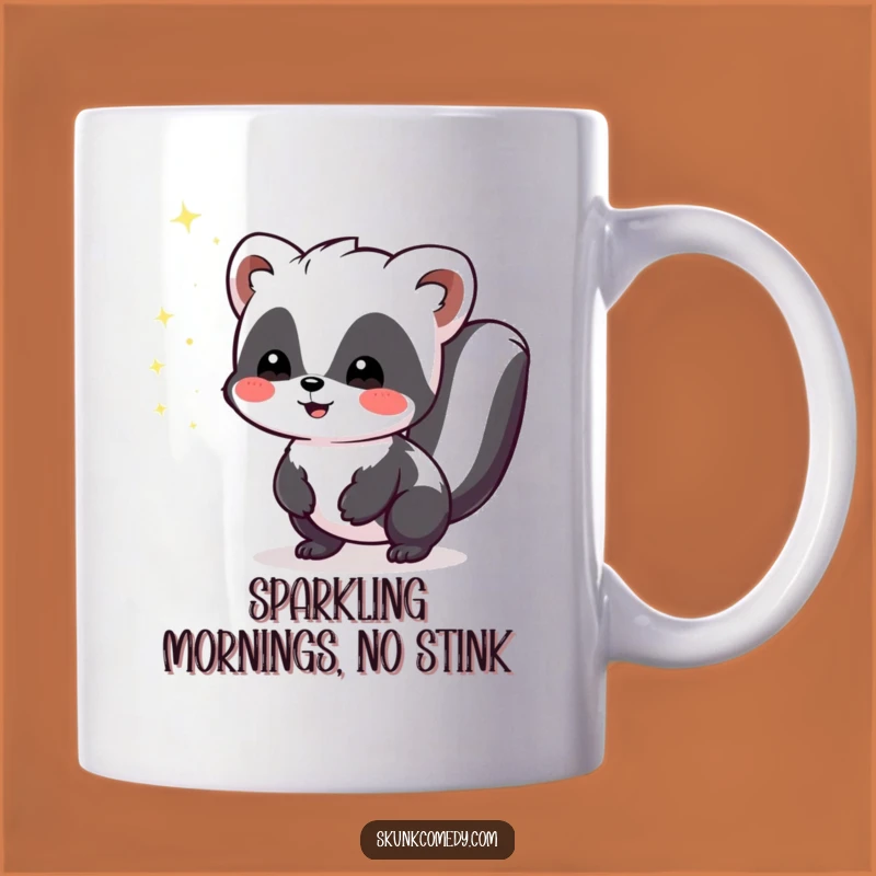 Funny Kawaii Skunk Sparkle Mug, Joyful Stinker Dog Gift, Cute Animal Coffee Cup