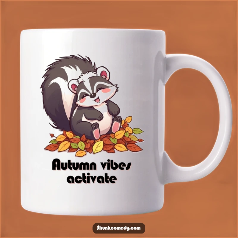 Funny Leaf Tumbling Skunk Mug: Autumnal Giggles Gift!