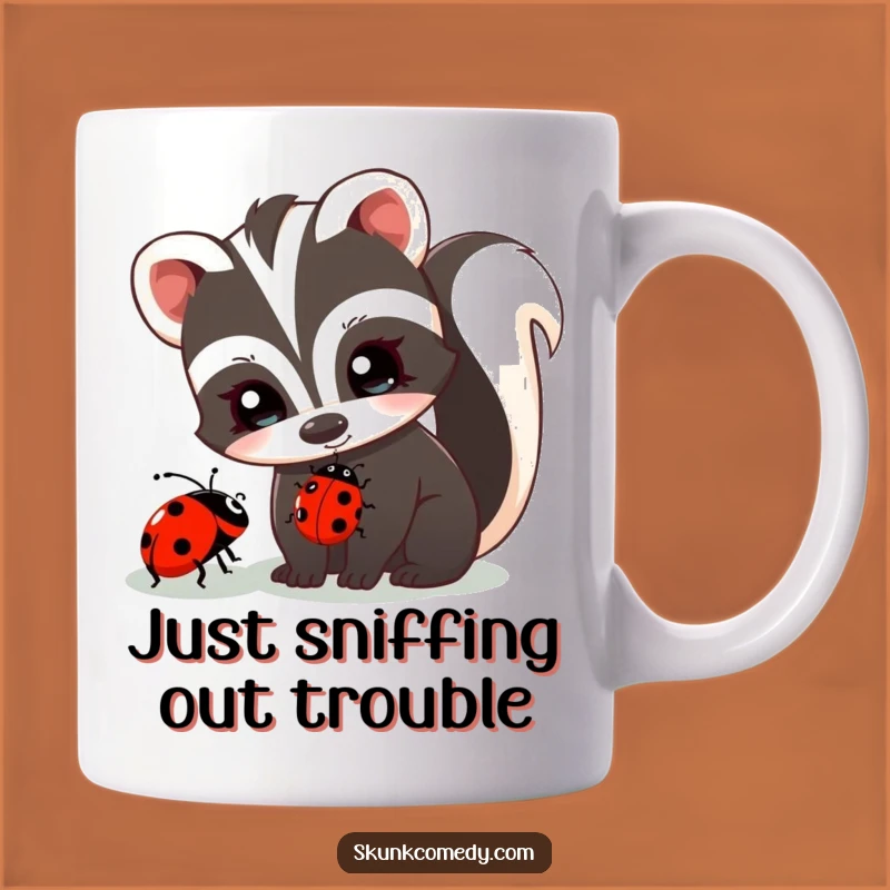 Funny Skunk and Ladybug Mug - Adorable Animal Watching Insect, Perfect Gift