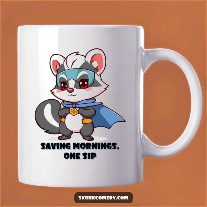 Funny Skunk Superhero Mug: Save the Day with Comedic Skunk Charm