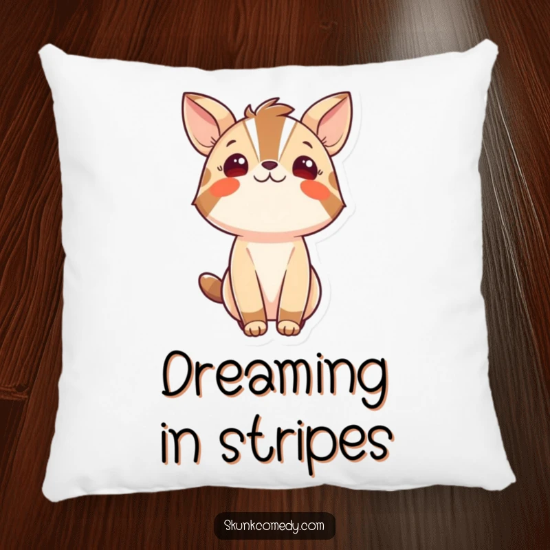 Funny pillow with a bold striped animal character looking upwards with wonder, offering comfort and a touch of whimsical curiosity to any space.