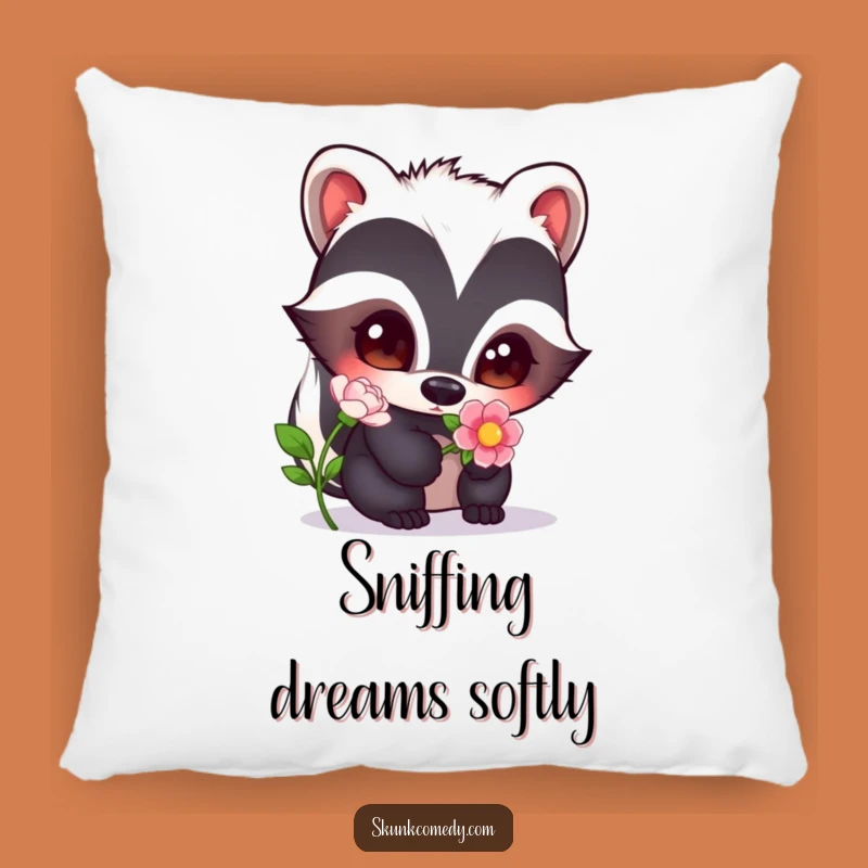 Funny Curious Skunk Pillow: Soft Flower Sniffer, Cozy Humorous Gift