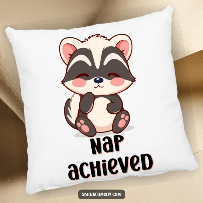 Funny Kawaii Skunk Pillow featuring a skunk with a contented sigh, offering soft comfort and peaceful relaxation for gifting.