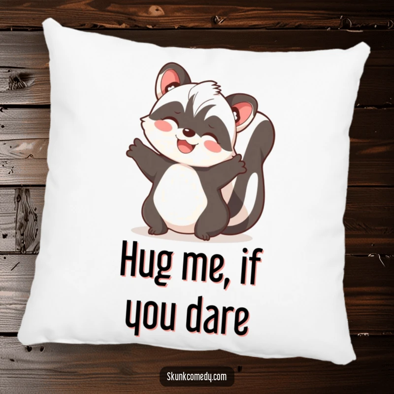 Funny skunk pillow designed with paws spread wide, ready to offer a cozy and joyful embrace.