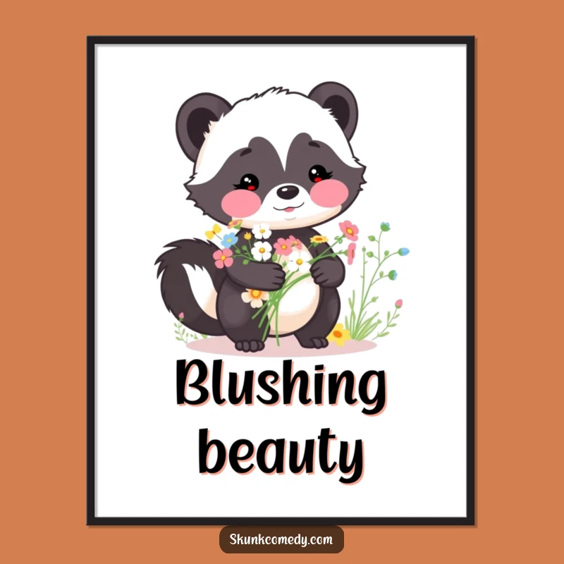 Funny Skunk Bouquet Digital Art - Wildflower Charm Print Gift