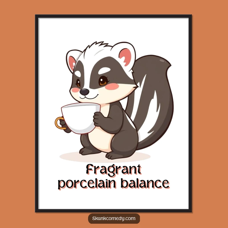 Funny Skunk Teacup Balance Digital Art: Instant Humorous Decor for Skunk Lovers