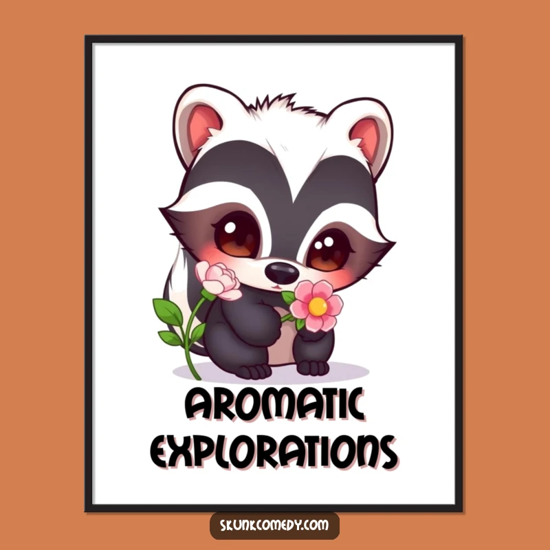 Funny Curious Skunk Digital Art: Floral Wonder, Instant Humorous Download