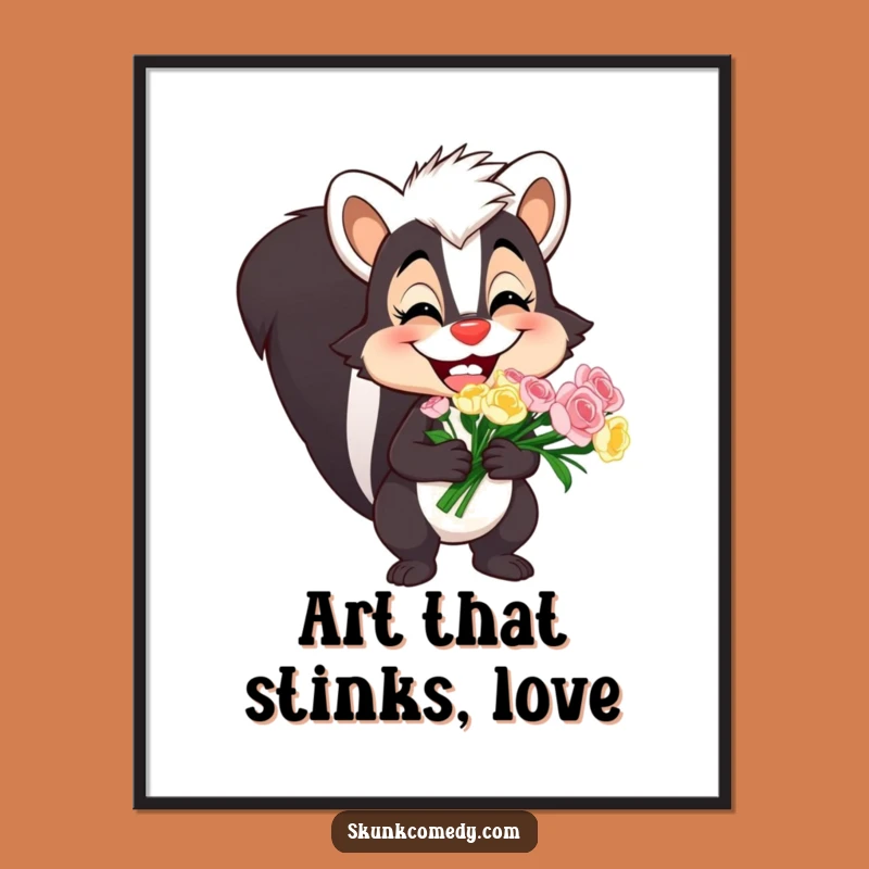 Funny Skunk Digital Art: Goofy Grin Bouquet Joy, Instant Download Funny Gift