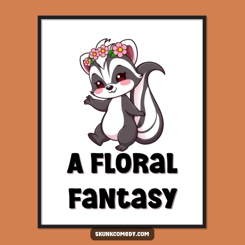 Funny Skunk Digital Art: Printable Whimsical Flower Gift