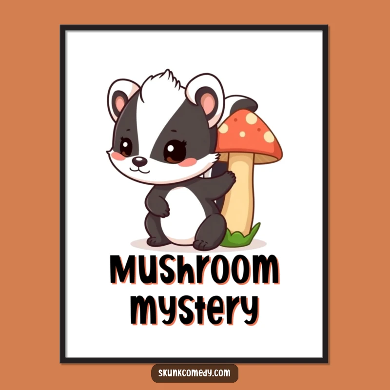 Funny Skunk Mushroom Digital Art: Peeking Animal Print, Hilarious Gift