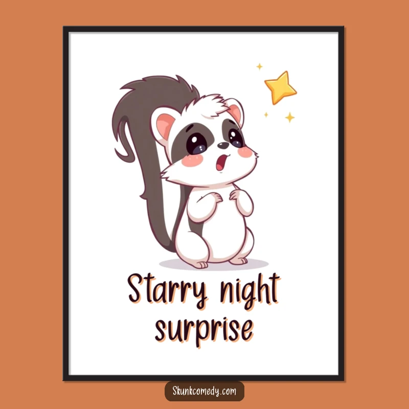 Funny Surprised Skunk Star Digital Art: Printable Whimsical Gift