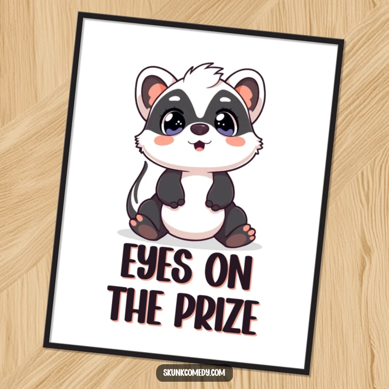 Funny Kawaii Skunk digital art print of a skunk with surprised, wide eyes looking up, perfect for download and spreading amusement.