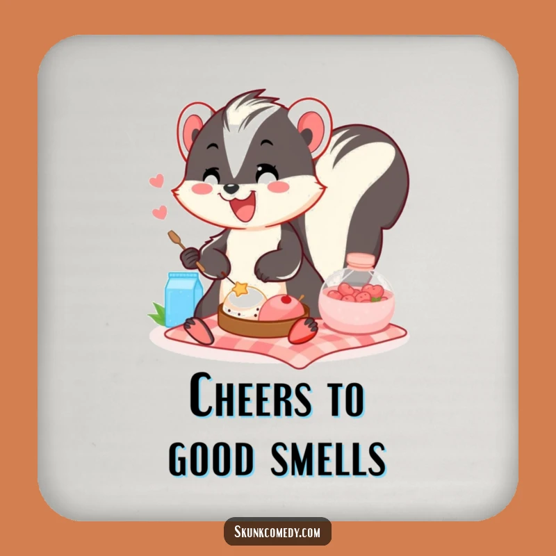 Funny Skunk Picnic Drink Coaster: Protect Surfaces with a Smile, A Tiny Funny Gift!