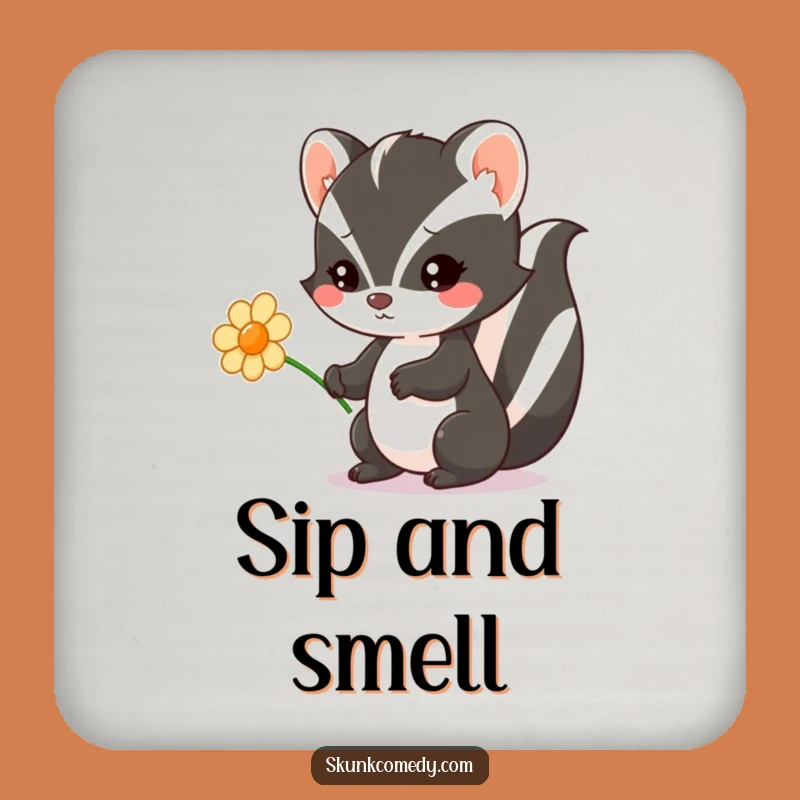 Chic Funny Kawaii Skunk Coaster: Flower gift, a cute funny gift for tables.