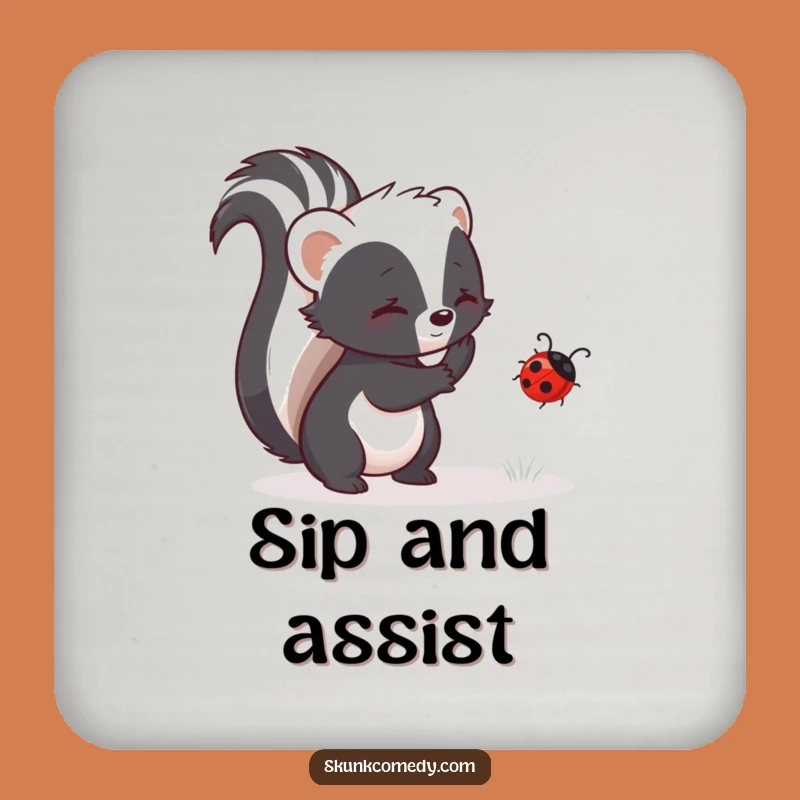 Funny Skunk Helping Coaster: Protect Surfaces with Care, A Sweet Funny Gift!