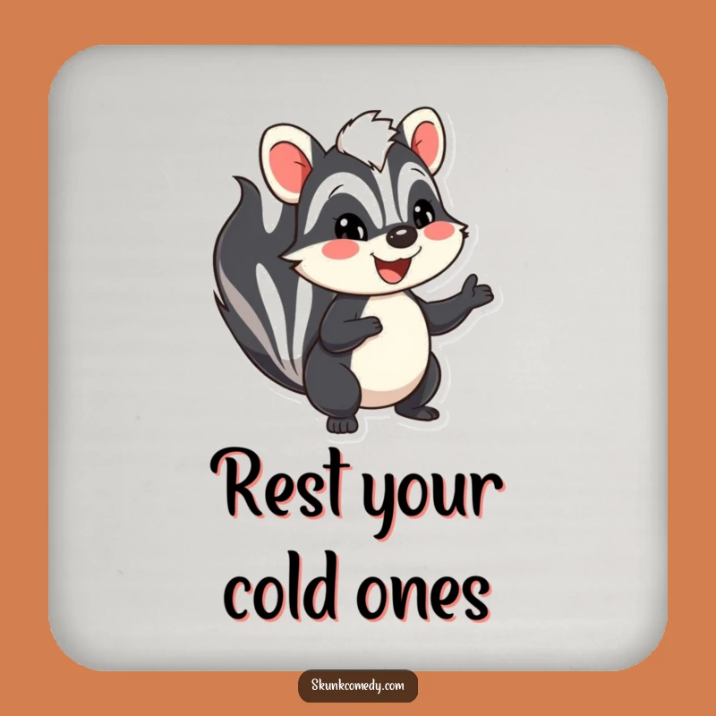 Funny Skunk Coasters: Protect Surfaces with a Smiling Waving Skunk, Unique Gift