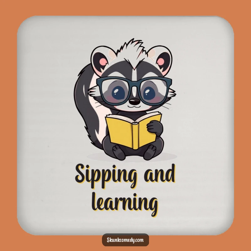 Set of Funny Skunk Scholar Coasters: Protect Tables with Wit!