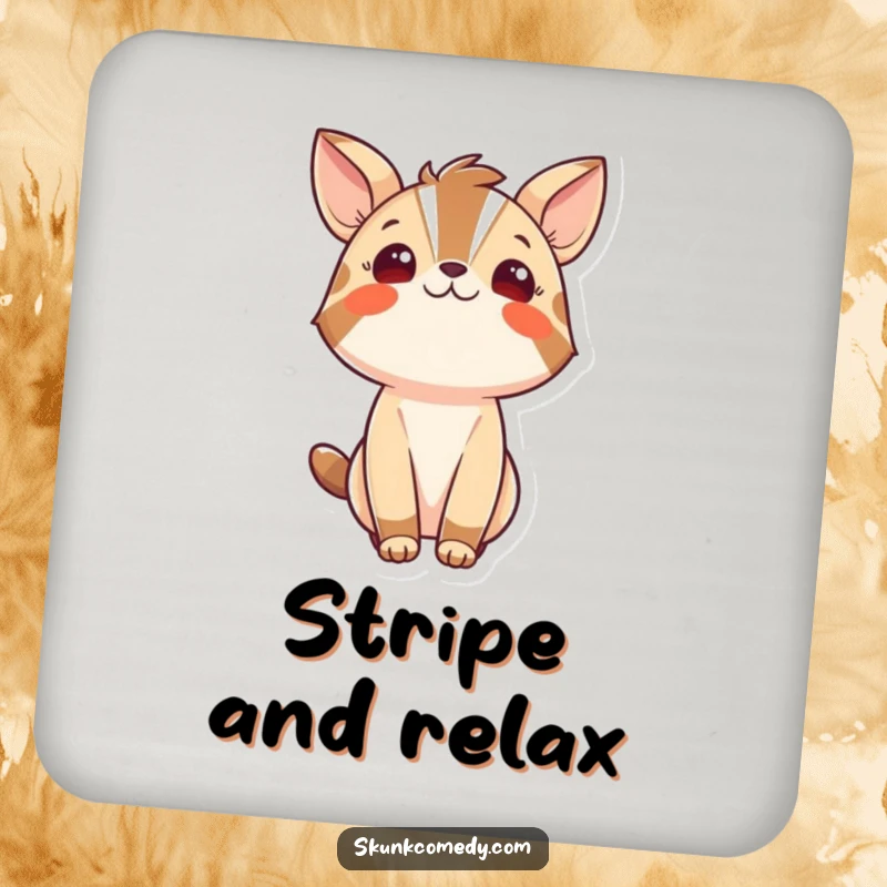 Funny drink coaster featuring a bold striped animal looking upwards with wonder, protecting tables with a charming and humorous design.