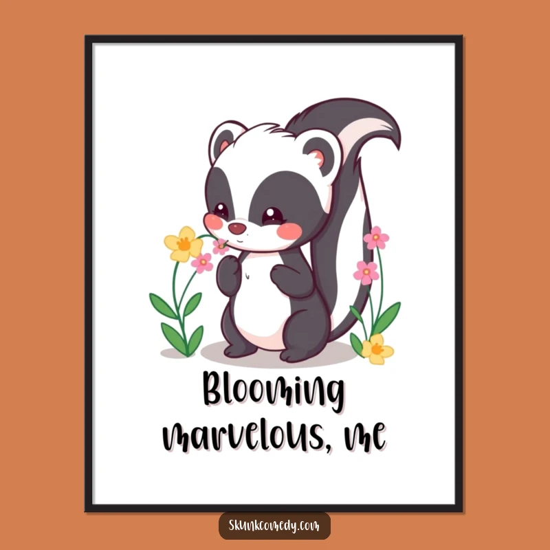 Funny Kawaii Skunk Poster: Cute Floral Art Gift