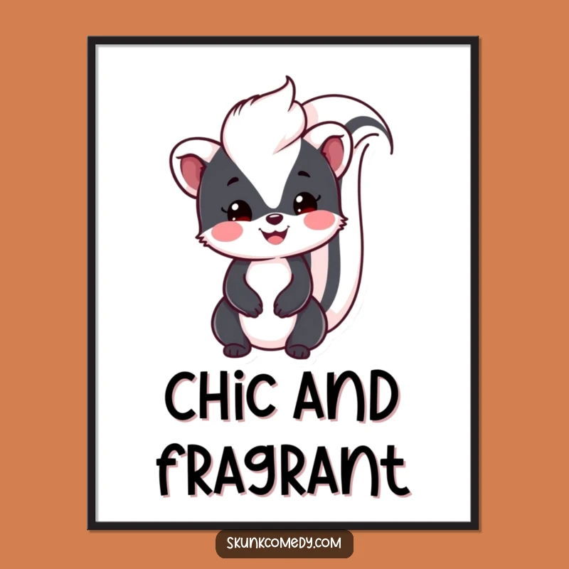 Charming Funny Kawaii Skunk Poster: Friendly vibe, a delightful funny gift for walls.