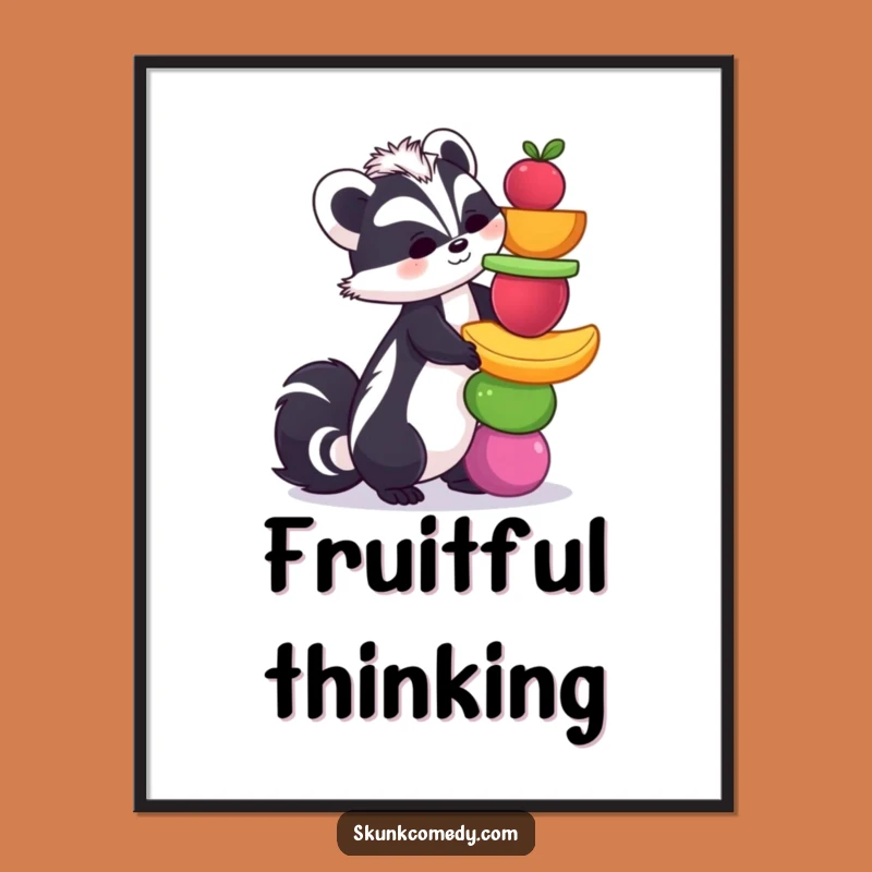 Funny Skunk Fruit Balancing Poster: Vibrant Wall Art for a Humorous Home