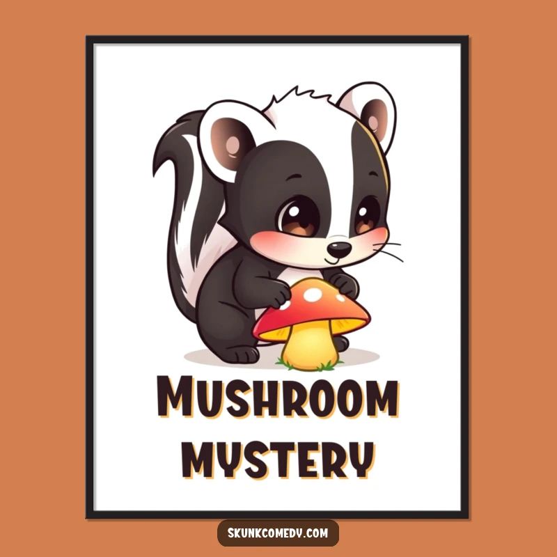 Funny Skunk Mushroom Poster: Enchanted Forest Art Print, Hilarious Wall Decor Gift