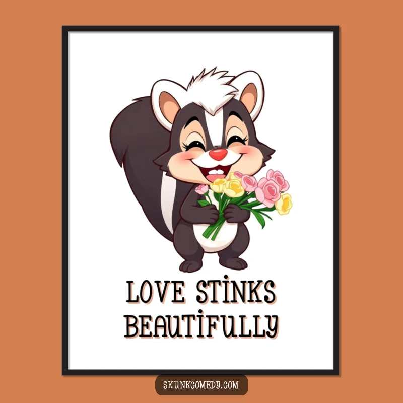 Funny Skunk Poster: Goofy Grin Bouquet Art, A Hilarious Addition To Any Funny Gift Collection