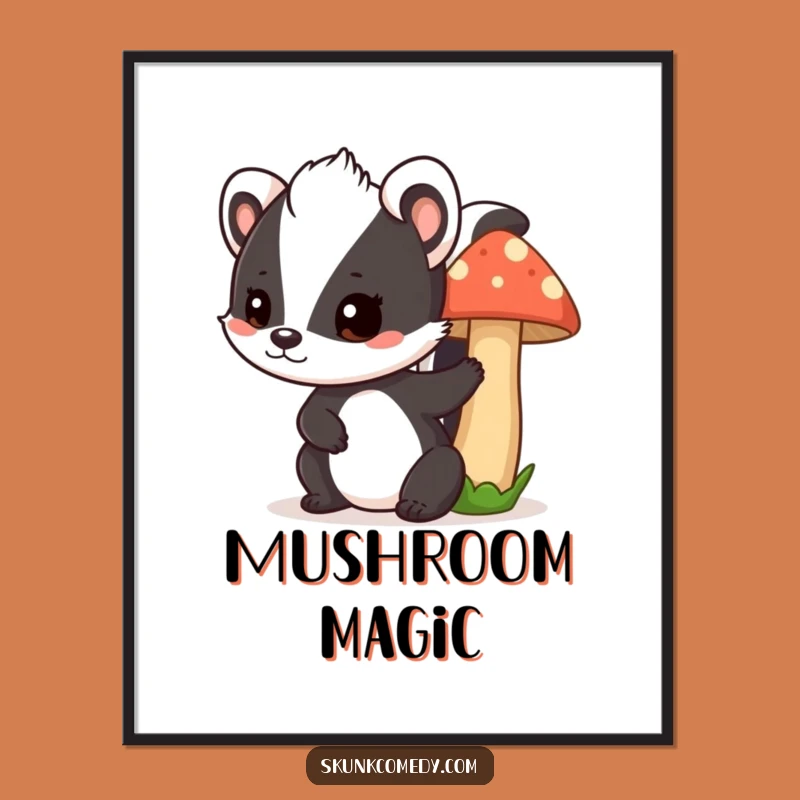 Funny Skunk Mushroom Poster: Playful Peeking Art, Hilarious Gift