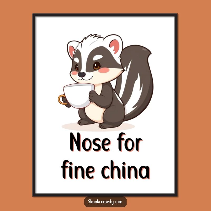 Funny Skunk Teacup Balance Poster: Hilarious Wall Art for Skunk Lovers and Art Enthusiasts