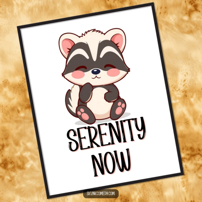 Funny Kawaii Skunk Poster with a contented sigh shown as soft puffs, adding serenity and peacefulness to wall art, a great gift.