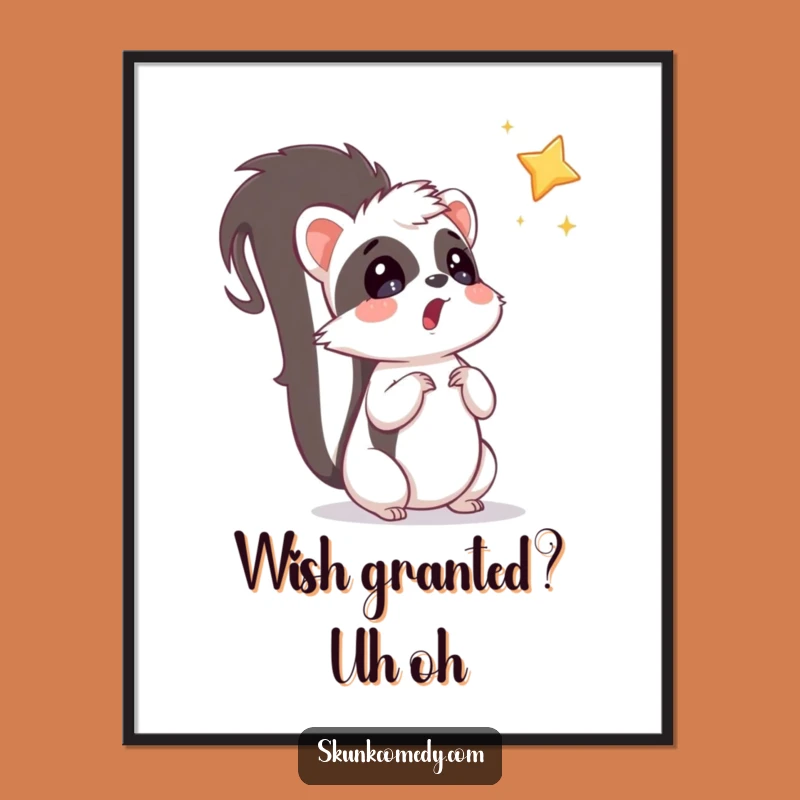 Funny Surprised Skunk Star Poster: Whimsical Animal Wall Art Gift
