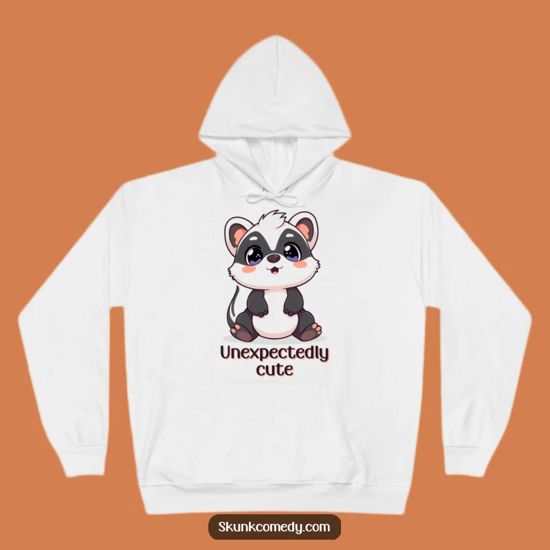 Cozy Funny Kawaii Skunk Hoodie: Surprised expression, a warm funny gift for expressive comfort.