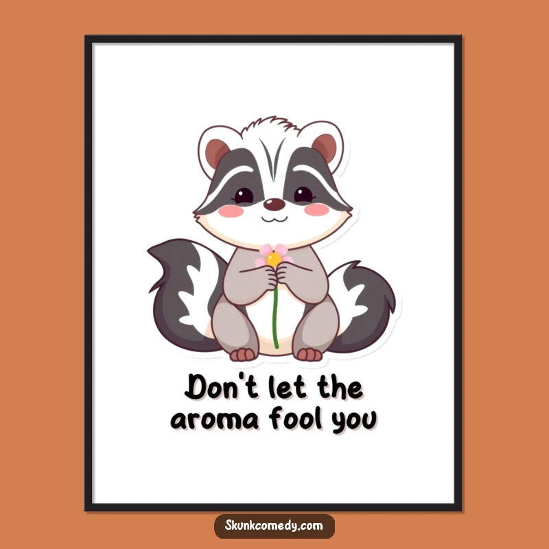 Funny Free Printable Wall Art Skunk Flower Shy Smile Downloadable Art