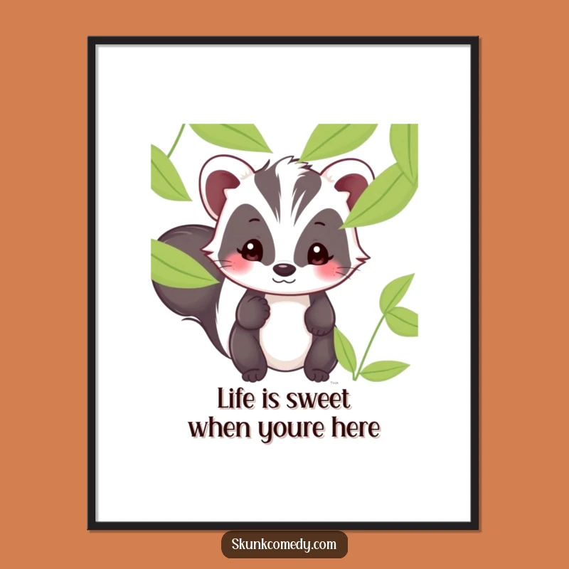 Free Printable Kawaii Skunk Peek Art: Shy Sweet Smile Downloadable Wall Decor