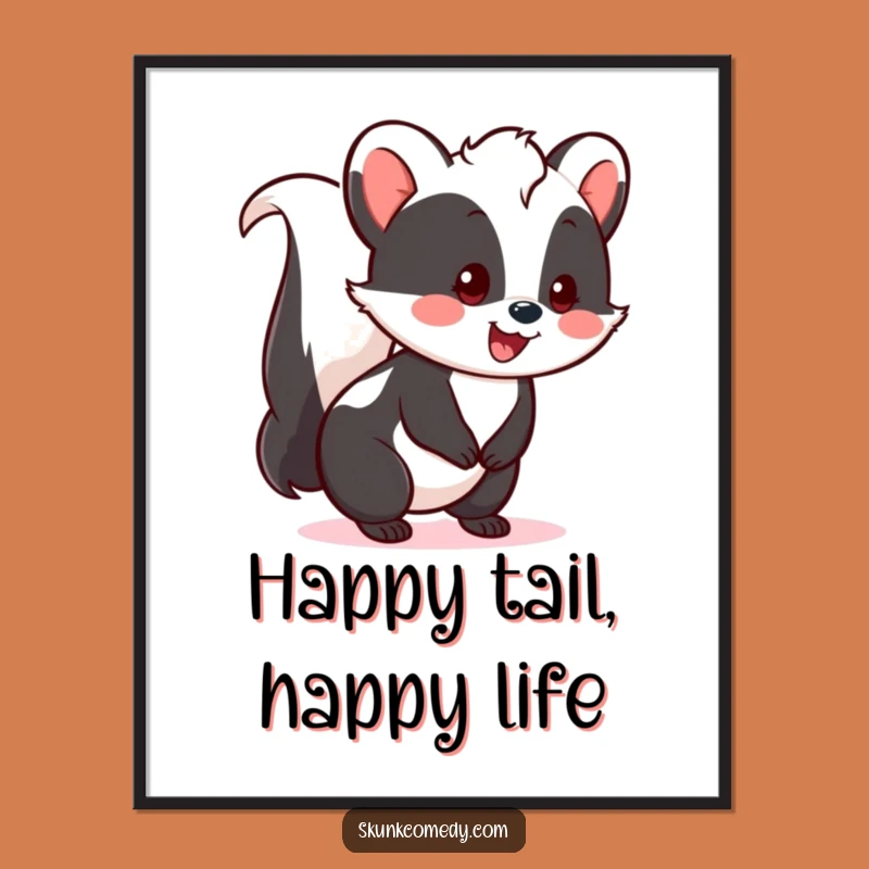 Free Printable Wall Art: Cheerful Kawaii Skunk With Happy Tail Wagging Decor