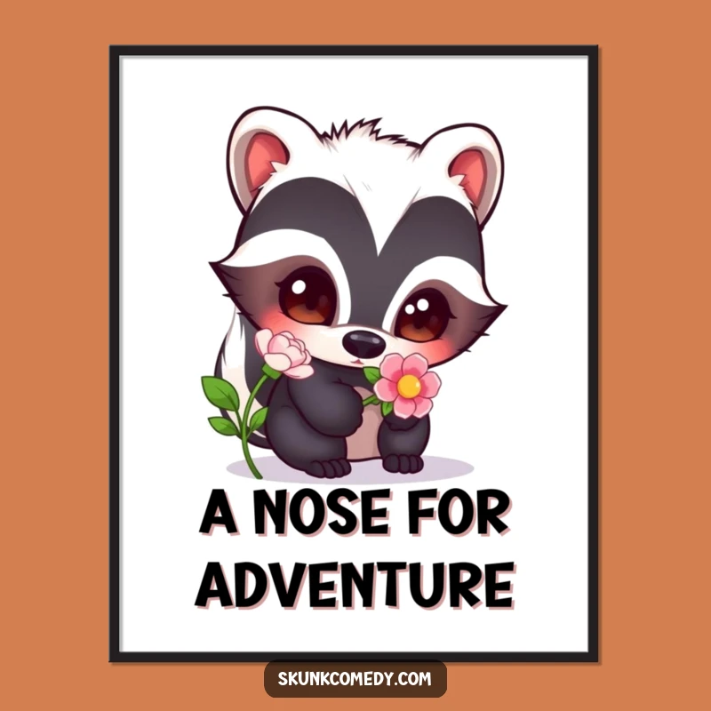 Funny Free Printable Skunk Wall Art: Curious Flower Sniff Downloadable Decor