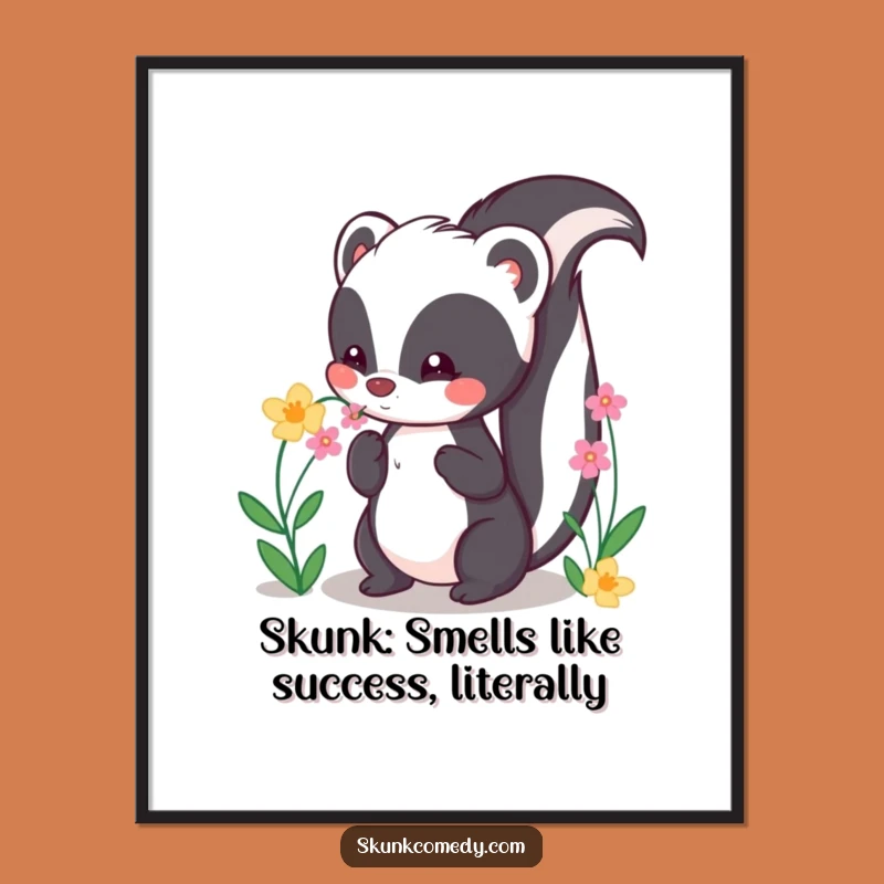 Funny Free Printable Wall Art: Kawaii Skunk Flower Sniffing Decor