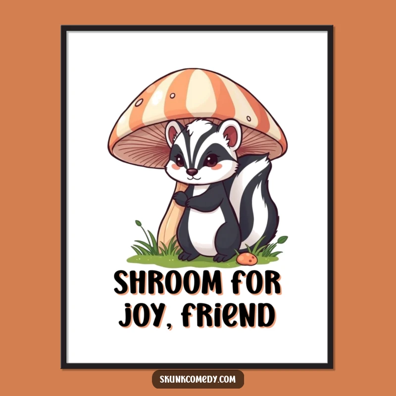 Funny Free Printable Wall Art: Mushroom Skunk Peek Downloadable Art