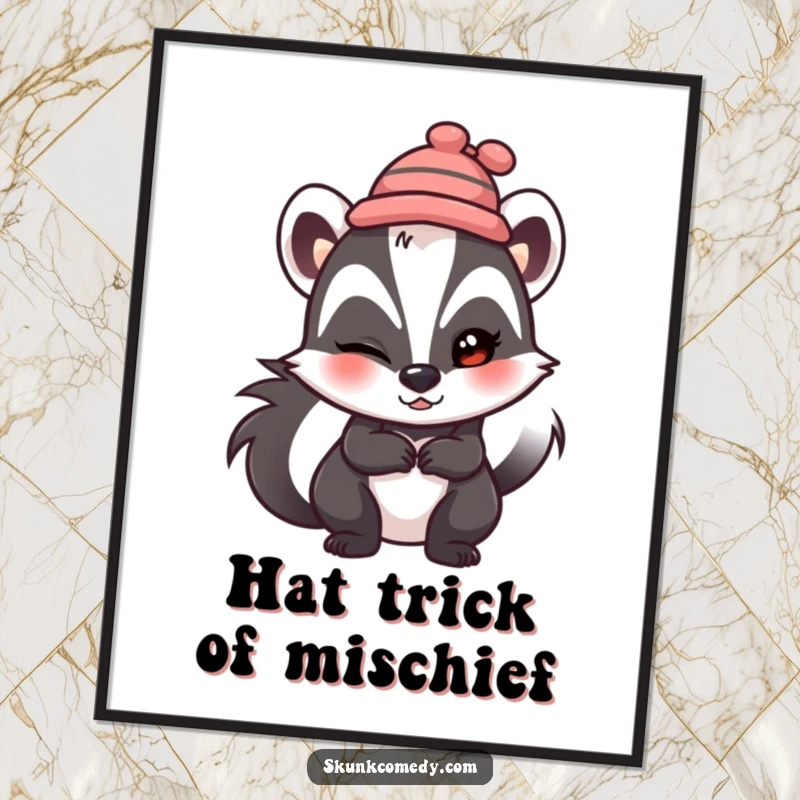 Funny Free Printable Wall Art: A skunk sporting a tiny hat gives a mischievous wink, adding personality to any room.