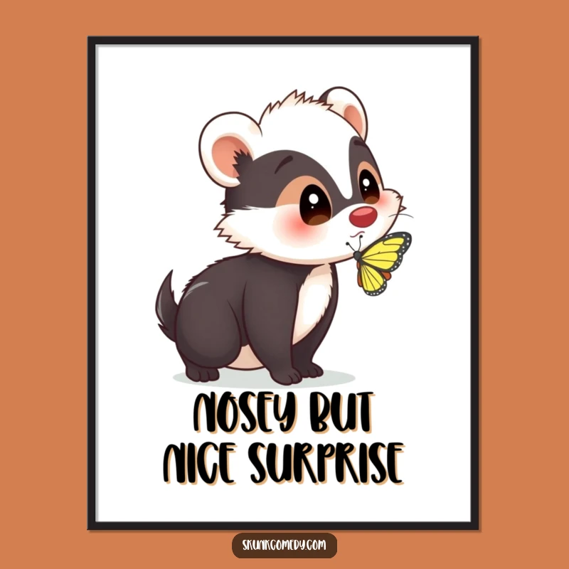 Free Printable Wall Art: Surprised Skunk Butterfly Encounter - Humorous Decor