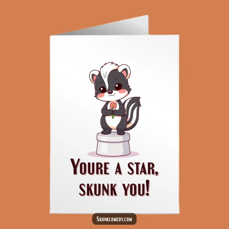 Free Printable Birthday Card: Proud Skunk with Flower, Funny Gift Downloadable